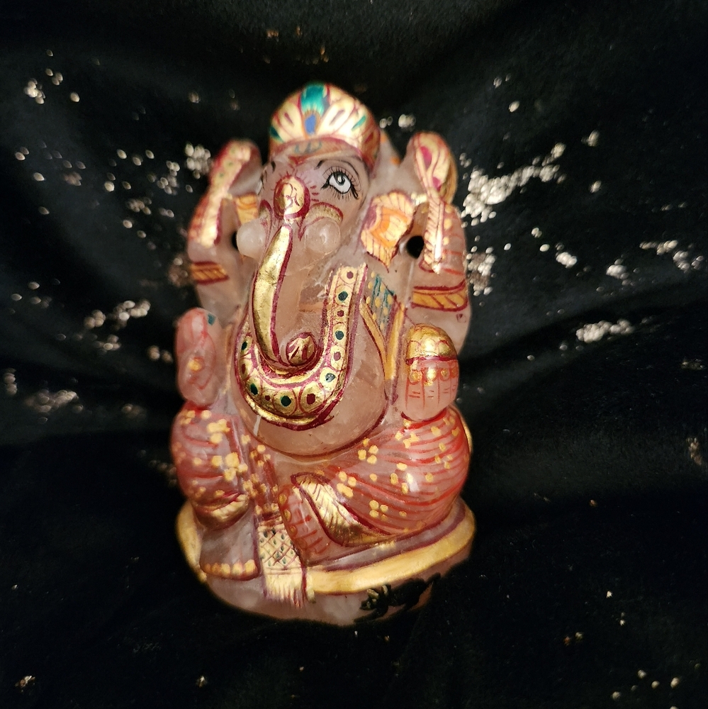 Natural Rose Quartz Ganesha Elephant God Ganesh Statue